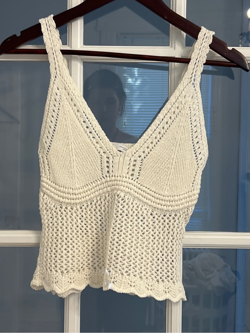ZARA Women’s White Crochet Knit V-Neck Tank Top Size M